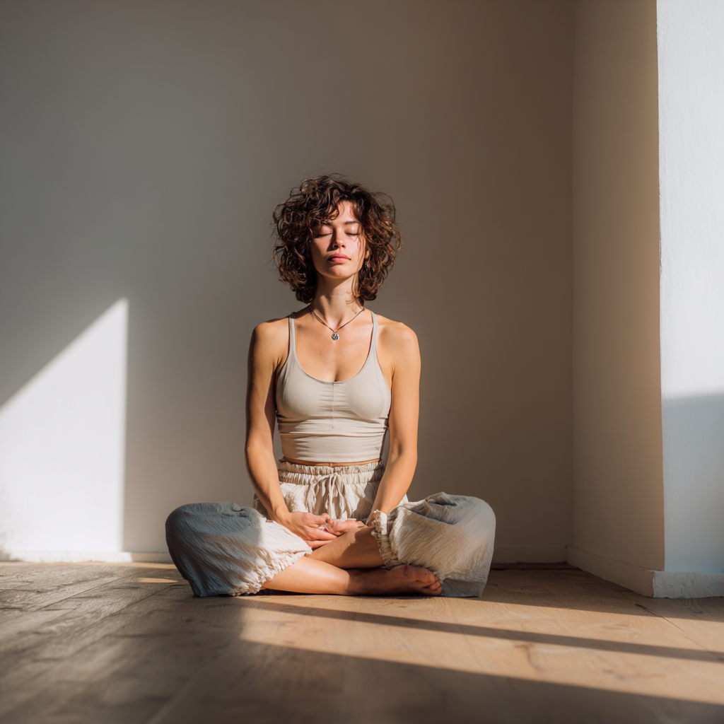 Femeie practicând yoga în natură